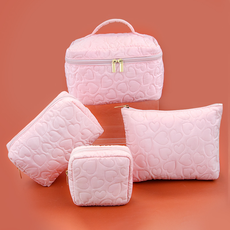 Cosmetic Bags - Ultrasonic heart-shaped quilted cosmetic bag, soft